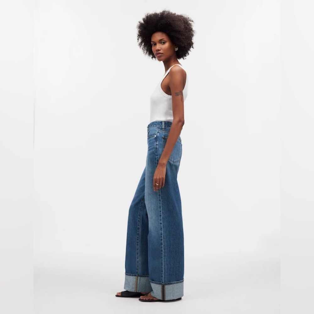 Madewell Super Wide-Leg Jeans In Fannin Wash, High Rise, Full Length W/Cuff, 25 - Picture 7 of 11